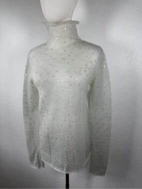DKNY sheer sea foam green mohair sequin turtleneck sweater Med Y2K ballet core